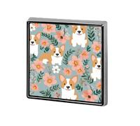 Corgi Floral Flowers Spring Garden Lapel Pin, Metal Square Lapel Pins, Fashion Badge for Shirts, Jackets, Hats