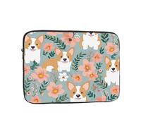 Corgi Floral Flowers Spring Garden Laptop Sleeve for Women Men, 17 Inch Waterproof Laptop Bag Lightweight Notebook Computer Cover Bag