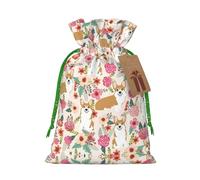 Corgi Floral Flowers Spring Garden Print Drawstring Pouches For Gifts,Reusable Fabric Gift Bags,For Holiday And Party Presents