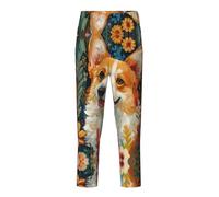 Corgi Floral Flowers Spring Garden Print Fashion Pajama Bottoms,For Leisure,Family Time,Sports And Themed Parties