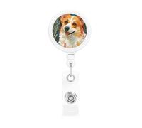 Corgi Floral Flowers Spring Garden Print Retractable Badge Holder with Clip Name Card Holders for Office Worker Doctor Nurse