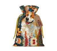 Corgi Floral Flowers Spring Garden Print Stylish Drawstring Pouches,Reusable Drawstring Gift Bags,Perfect For Holiday And Party