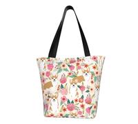 Corgi Floral Flowers Spring Garden Print Tote Bag For Women, Reusable Large Ladies Shoulder Bag Large Capacity Shopping Totes Fasion Handbag For Office, Shopping, Travel