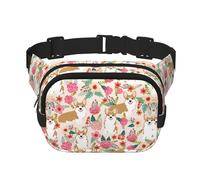 Corgi Floral Flowers Spring Garden Print Unisex Square Double Layer Waist Bag Crossbody Fanny Pack Travel Workout Accessory, Black, One Size, Black, One Size