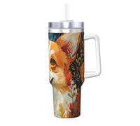 Corgi Floral Flowers Spring Garden Print Versatile 40oz Insulated 304 Stainless Steel Coffee Cup Travel