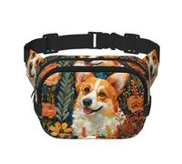 Corgi Floral Flowers Spring Garden Print Versatile Square Double Layer Waist Bag Trendy for Men and Women daily use Bag, Black, One Size