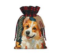 Corgi Floral Flowers Spring Garden Printing Xmas Drawstring Gift Reusable Bag For With Christmas Anniversaries Wrapping Bags