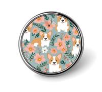 Corgi Floral Flowers Spring Garden Round Badge Cute Brooch Hats Jackets Decor Personalized Lapel Pin Clothing Jewelry Accessories for Wedding Party Gift