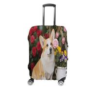 Corgi Floral Flowers Spring Garden Travel Luggage Cover Stretchable Airplane Suitcase Protector Sleeve Universal Washable Fit for 19-32 Inch Checked Baggage,Water Resistant Durable Luggage Protector X
