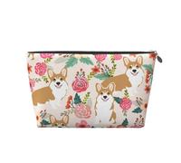 Corgi Floral Flowers Spring Garden Vagilo Leather Toiletry Bag - Stylish & Durable Toiletry Kit for Travelers, Cosmetic Organizer, Makeup Bag, Carry-On, Portable Organizer, Zippered Pouch