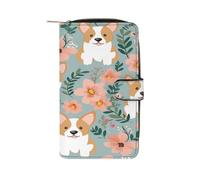 Corgi Floral Flowers Spring Garden Wallet Multifunctional Leather Wallets for Men Compact Long Wallet Credit Card Holder Passport Bag