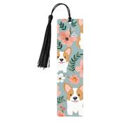Corgi Floral Flowers Spring Garden Wooden Bookmarks 5 Pcs,Handmade Double-Sided Printed Book Marks Page Markers with Black Tassels Book Accessories Gift for Book Lovers Women Men
