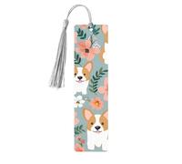 Corgi Floral Flowers Spring Garden Wooden Bookmarks 5 Pcs,Handmade Double-Sided Printed Book Marks Page Markers with Gray Tassels Book Accessories Gift for Book Lovers Women Men