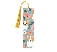 Corgi Floral Flowers Spring Garden Wooden Bookmarks 5 Pcs,Handmade Double-Sided Printed Book Marks Page Markers with Gold Tassels Book Accessories Gift for Book Lovers Women Men