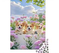 Corgi Floral Group 1000 Piece Sturdy Paper Personalized Pink Flowers Jigsaw for Eco-Conscious Buyers Relaxation Puzzle Party 38x26cm/1000pcs