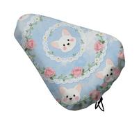 Corgi Floral Pattern Bike Seat Cover Waterproof Oxford Fabric, Universal Adjustable Bicycle Saddle Cover with Drawstring Easy Install Protective Rain Dust Covers for Women Men