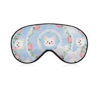 Corgi Floral Pattern Sleep Mask for Women Men, Soft Eye Mask with Adjustable Strap for Sleeping, Light Blocking Travel Blindfold for Nap Comfortable Eye Cover for Home Office
