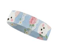 Corgi Floral Pattern Sports Sweatband 15" Polyester Hairband Absorbent Quick-Dry Headband for Running, Yoga