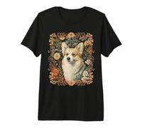 Corgi Floral Portrait William Morris Style Premium T-Shirt