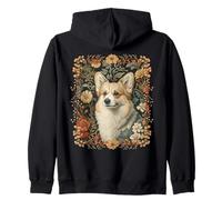 Corgi Floral Portrait William Morris Style Zip Hoodie
