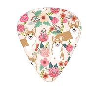 Corgi Flowers Spring Garden Guitar Picks 12 Pcs Classical Triangle Guitar Plectrums Includes Thin, Medium & Heavy Gauges 3 Sizes for Bass Electric Acoustic Guitars Ukulele with Organizer Storage Box
