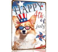 Corgi Funny Sign Happy 4th of July 8x12 Inch Metal Sign Patriotic Tin Sign Independence Day Decor For Dog Lover President's Day Home Decor Bathroom Decor Coffee Bar Decor