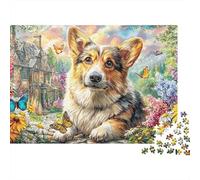 Corgi Garden Mind Relaxation Office Pet Butterfly Art 1000 Piece Break Kids Puzzle Beginners Cognitive Development Family Game Night Present Idea 52x38cm/1000pcs