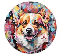Corgi Graffiti Cardboard Round Jigsaw 1000 Pieces Puzzles for Adults Perfect for Christmas,Halloween,Easter,New Year 67.5x67.5cm