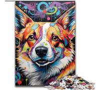 Corgi Graffiti Jigsaw Puzzles 1000 Pieces for Adults Wooden Jigsaw Puzzles for Adults Challenging Brain Teaser for Teenagers, Family Game Night Fun 50x75cm