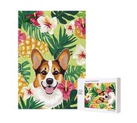 Corgi Hawaiian Tropical Pineapple Printed Jigsaw Puzzle with Storage Box, Wooden Puzzle for Adults and Kids, 300 Pieces Family Fun Decorative Game