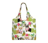 Corgi Hawaiian Tropical Summer Pineapple Aesthetic Tote Bag For Girls : With Full-Page Printing For Women Lady Canvas Polyester Tote Bag