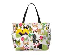 Corgi Hawaiian Tropical Summer Pineapple Print Beach Travel Bag Smart Pocket Tote Summer Vacation Hiking Camping Outdoor Activity