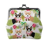 Corgi Hawaiian Tropical Summer Pineapple Print Charm and Versatile Coin Purse Exquisite Waterproof Kiss Lock Wallet for Keys Cards