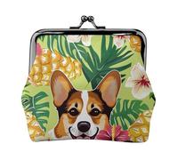 Corgi Hawaiian Tropical Summer Pineapple Print Coin Purse for Women Cute PU Leather Kiss-lock Change Purse Wallet, Black, One Size, Pattern