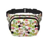 Corgi Hawaiian Tropical Summer Pineapple Print Fashion Waist Packs Square Layer Waist Bag Black Belt Bag with Adjustable Strap, Black, One Size