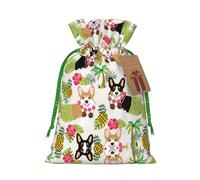 Corgi Hawaiian Tropical Summer Pineapple Print Small Drawstring Pouch For Gifts,Reusable Gift Bag,For Holiday And Party Presents