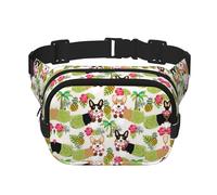Corgi Hawaiian Tropical Summer Pineapple Print Square Double Layer bag Waist Bag Trendy Pack Travel Bag with Adjustable Bel, Black, One Size