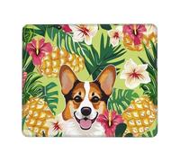Corgi Hawaiian Tropical Summer Pineapple Printed Gaming Mouse Pad 12x10 Inches, Non-Slip Rubber Base Laptop Mousepad Desk Mat with Stitched Edges for Gamer, Office, Home
