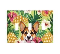 Corgi Hawaiian Tropical Summer Pineapple Prints Wall Plate Decor Triple Toggle Switch Trim Panel, Decorative 3-Gang Switch Plate Outlet Cover