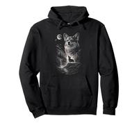 Corgi Howling At Moon Night Vintage 90s Welsh Corgi Dog Pullover Hoodie