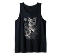 Corgi Howling At Moon Night Vintage 90s Welsh Corgi Dog Tank Top