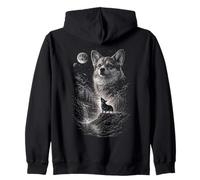 Corgi Howling At Moon Night Vintage 90s Welsh Corgi Dog Zip Hoodie
