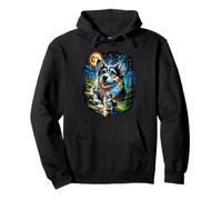 corgi howling at Moon vintage Pullover Hoodie