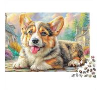 Corgi in Autumn 1000 Piece Leisure Puzzle for Adults Corgi Cozy Village Flowers Premium Thick Sturdy Challenging Stress Relief 70x50cm/1000pcs