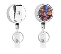Corgi in Snow Retractable Work Badge Holder Keychain Badge Reel 24.4" Cord & 360° Swivel Alligator Clip Heavy Duty Id Name Tag Holder for Nurses Doctors Teachers Office Workers