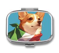 Corgi Italy Flag Pill Case Box with 2 Compartment Medicine Vitamin Organizer for Purse Pocket 5.5x4cm