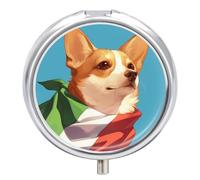 Corgi Italy Flag Pill Case Box with 3 Compartment Medicine Vitamin Organizer for Purse Pocket 5x5cm