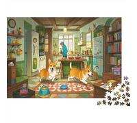 Corgi Jigsaw Puzzles for Adults 1000 Piece Educational Games Short Legs And Fluffy Tail Large Upright Ears Round Eyes Healing Cute Pet Style with Playful Lively Vibe Grassland Home Cake Castle C
