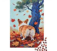 Corgi Jigsaw Puzzles Puzzle for Adults Kids. 1000 Piece Autumn Falling Leaves Whimsical Challenge Toy Educational Game Home Decoration for Educational Games Gifts 1000pcs (75x50cm)