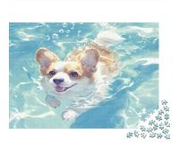 Corgi Jigsaw Puzzles Puzzles for Adults Kids. 1000 Pieces Swimming in Water Great Gifts Challenge Toy Educational Games Home Decoration for Adults& Kids Age 14 Years Up 1000pcs (75x50cm)